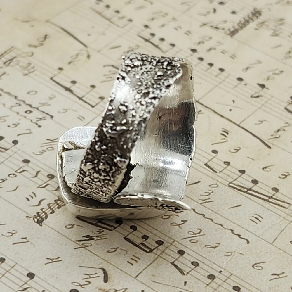 TURQUOISE RING HANDMADE IN RECYCLED STERLING SILVER BRUTALIST STYLE SZ 9